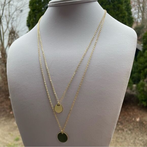 New Delicate 14k Gold Disc Layering Necklace Minimalist Layered Gold Chain - Picture 2 of 9